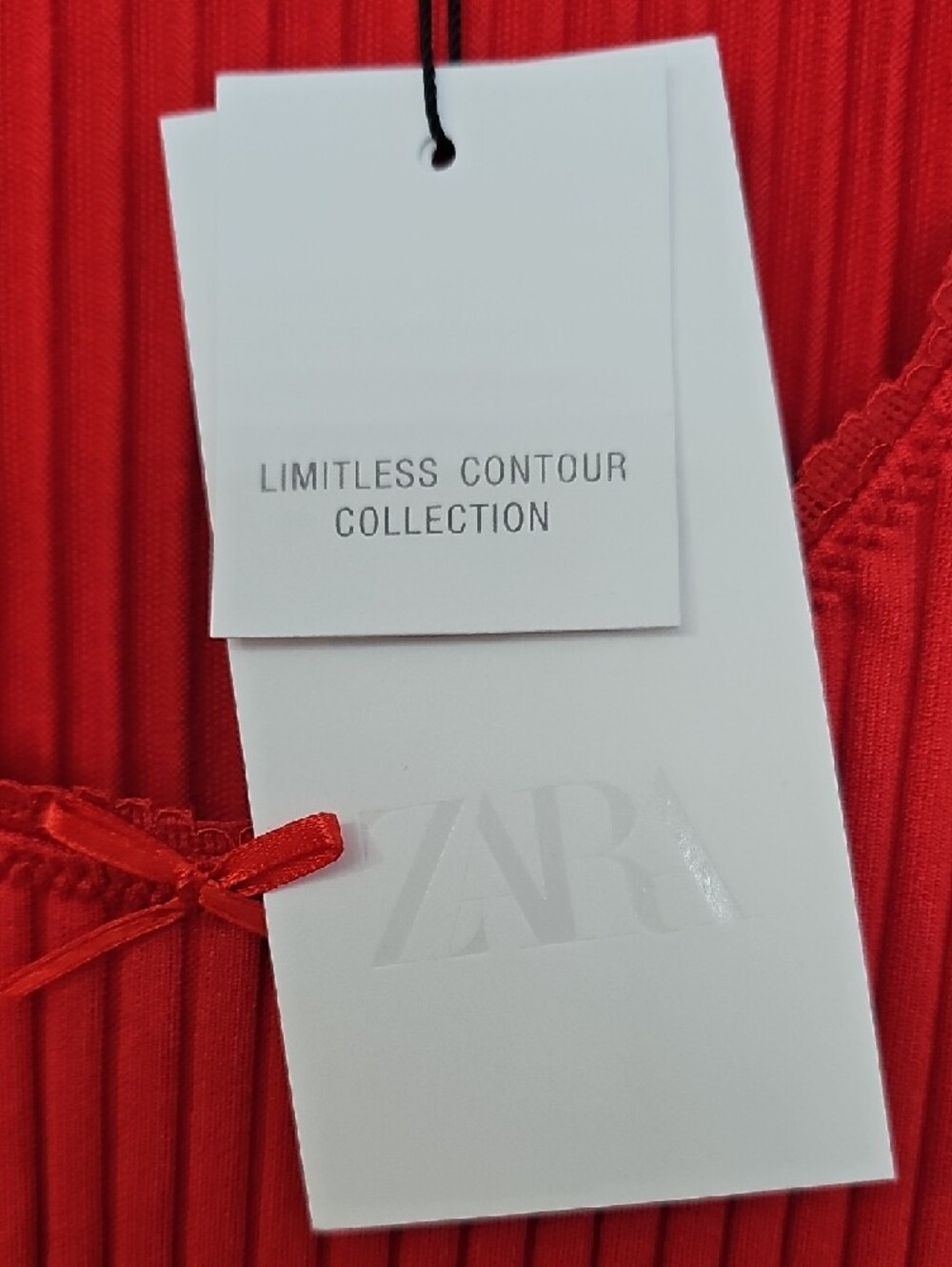 Zara Seamless Lace T-Shirt With Bow, Red, XS-S - Picture 3 of 5